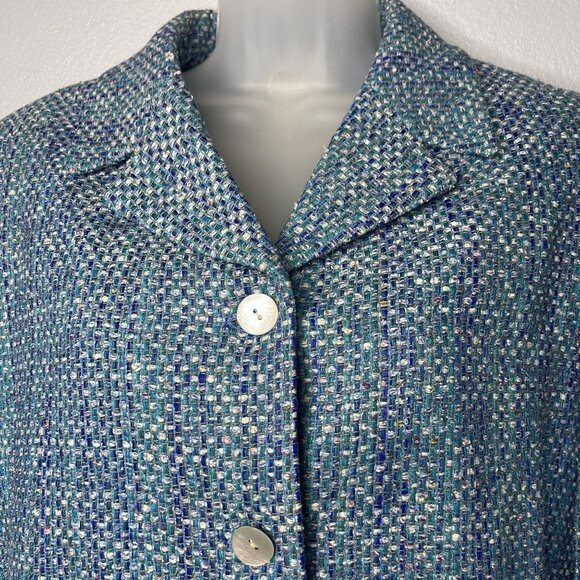 VTG Madison Gray Blue Green Textured 100% Silk Women SZ 14 Blazer Jacket USA - Picture 3 of 10